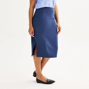 Nine West Womens Size XXL Blue Pull On Ponte Midi Pencil Skirt Side Slit Stretch